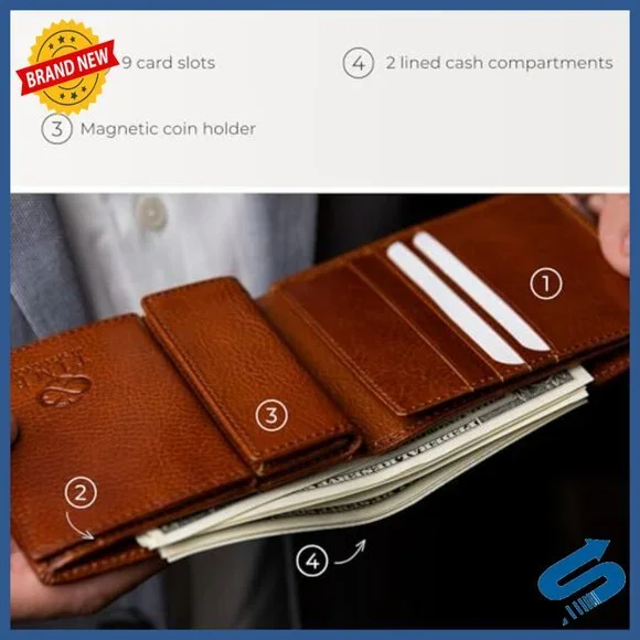 Men's Slim Leather Bifold Wallet with Card Holder and Coin Pocket